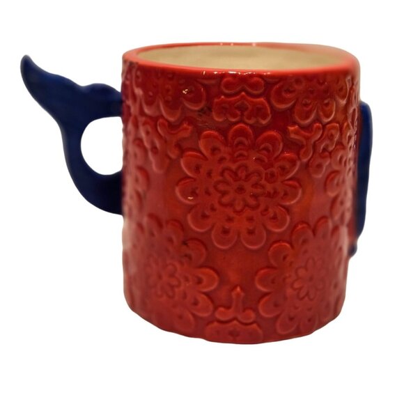 Mud Pie Sealife Embossed Whale Tale Handle Coffee Mug Red Blue - Picture 3 of 5